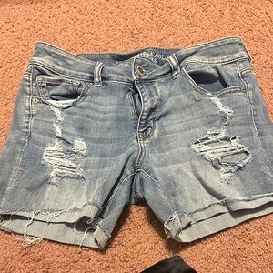 American Eagle Outfitters Light Blue Distressed Jean Shorts